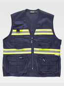 B1436  S3136 PANTALONE DA LAVORO MULTITASCHE BANDE RIFRANGENTI FLUORESCENTI